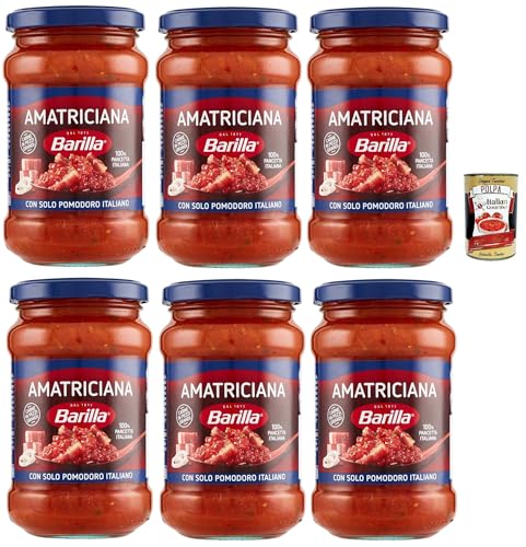 Barilla Sugo all'Amatriciana, Salsa, Fertige Tomatensauce mit 100% italienischem Speck, Zwiebeln und Chilischote 6x 300 gr + Italian Gourmet polpa 400g Barilla Sugo all'Amatriciana, Salsa, Fertige Tomatensauce mit 100% italienischem Speck, Zwiebeln und Chilischote 6x 300 gr + Italian Gourmet polpa 400g von Italian Gourmet E.R.
