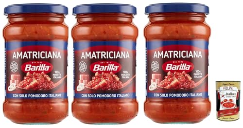 Barilla Sugo all'Amatriciana, Salsa, Fertige Tomatensauce mit 100% italienischem Spek, Zwiebeln und Chilischote 3x 300 gr + Italian Gourmet polpa 400g Barilla Sugo all'Amatriciana, Salsa, Fertige Tomatensauce mit 100% italienischem Spek, Zwiebeln und Chilischote 3x 300 gr + Italian Gourmet polpa 400g von Italian Gourmet E.R.