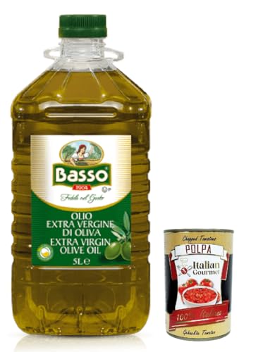 Basso Olio Extra Vergine di Oliva, Natives Olivenöl Extra, Ideal für alle Anwendungen in der Küche, 5Lt Pet flasche + Itaian Gourmet polpa 400g Basso Olio Extra Vergine di Oliva, Natives Olivenöl Extra, Ideal für alle Anwendungen in der Küche, 5Lt Pet flasche + Itaian Gourmet polpa 400g von Italian Gourmet E.R.