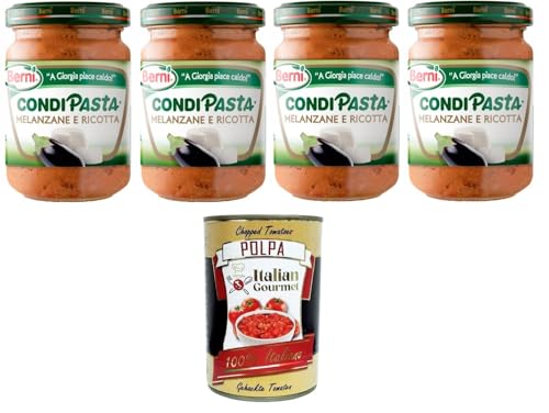 Berni Condipasta Melanzane e Ricotta Auberginen- und Ricotta-Konfitüre-Gewürz für erste Gänge und Bruschetta 4x130gr+ Italian Gourmet polpa 400g Berni Condipasta Melanzane e Ricotta Auberginen- und Ricotta-Konfitüre-Gewürz für erste Gänge und Bruschetta 4x130gr+ Italian Gourmet polpa 400g von Italian Gourmet E.R.