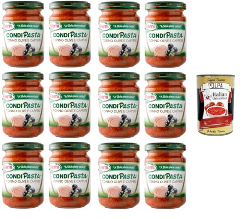 Berni Condipasta Tonno, Olive e capperi Thunfisch, Oliven und Kapern konserviertes Gewürz für erste Gänge und Bruschetta 12x130gr + Italian Gourmet polpa 400g Berni Condipasta Tonno, Olive e capperi Thunfisch, Oliven und Kapern konserviertes Gewürz für erste Gänge und Bruschetta 12x130gr + Italian Gourmet polpa 400g von Italian Gourmet E.R.