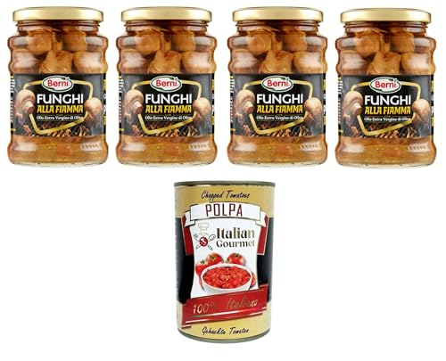 Berni Funghi alla Fiamma con Olio Extra Vergine di Oliva Flammpilze mit Nativem Olivenöl Extra 4x 350 g+ Italian Gourmet polpa 400g Berni Funghi alla Fiamma con Olio Extra Vergine di Oliva Flammpilze mit Nativem Olivenöl Extra 4x 350 g+ Italian Gourmet polpa 400g von Italian Gourmet E.R.