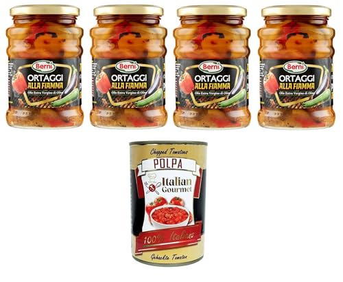 Berni Ortaggi alla Fiamma con Olio Extra Vergine di Oliva Flammgemüse mit Nativem Olivenöl Extra 4x 350 g+ Italian Gourmet polpa 400g Berni Ortaggi alla Fiamma con Olio Extra Vergine di Oliva Flammgemüse mit Nativem Olivenöl Extra 4x 350 g+ Italian Gourmet polpa 400g von Italian Gourmet E.R.