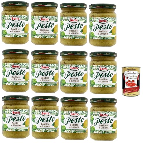 Berni Pesto Basilico e Limone Condimento e Sugo per Pasta Basilikum Zitronen Pesto Gewürz und Pastasauce 12x 135g + Italian Gourmet polpa 400g Berni Pesto Basilico e Limone Condimento e Sugo per Pasta Basilikum Zitronen Pesto Gewürz und Pastasauce 12x 135g + Italian Gourmet polpa 400g von Italian Gourmet E.R.