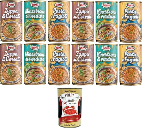 Berni Testpaket Getreidesuppe, Gemüse-Minestrone, Nudeln und Bohnen 12x420gr + Italian Gourmet polpa 400g Berni Testpaket Getreidesuppe, Gemüse-Minestrone, Nudeln und Bohnen 12x420gr + Italian Gourmet polpa 400g von Italian Gourmet E.R.