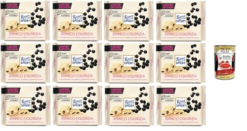 Bianco Liquirizia Limited Edition, Limitierte Ausgabe, Weiße Schokolade mit Lakritze-Stückchen, 12x 100 g+ Italian Gourmet polpa 400g Bianco Liquirizia Limited Edition, Limitierte Ausgabe, Weiße Schokolade mit Lakritze-Stückchen, 12x 100 g+ Italian Gourmet polpa 400g von Italian Gourmet E.R.