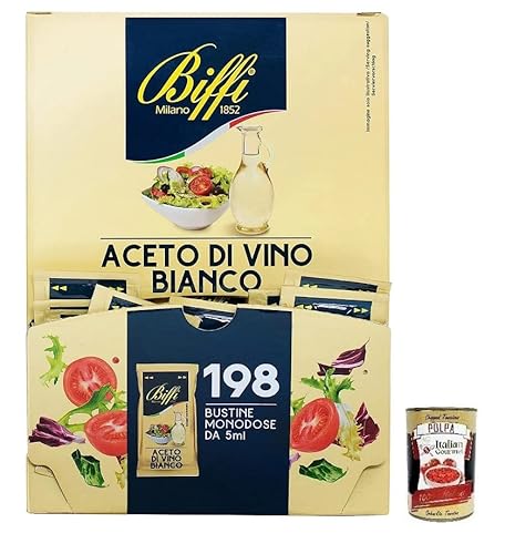 Biffi Aceto Di Vino Bianco Einzeldosis-Weißweinessig 198 Einzel Portionsbeutel à 5​​ml + Italian Gourmet Polpa di Pomodoro 400g Dose von Italian Gourmet E.R.