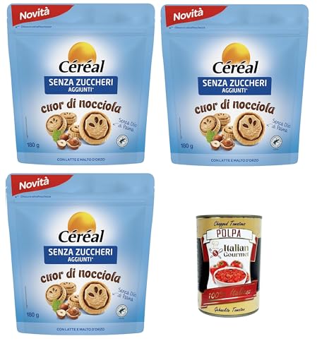 CÉRÉAL SENZA ZUCCHERI Cuor di Nocciola Kekse ohne Zuckerzusatz, mit Haselnuss- und Kakaocreme, Frischesparpackung,3x 180g+ Italian Gourmet polpa 400g CÉRÉAL SENZA ZUCCHERI Cuor di Nocciola Kekse ohne Zuckerzusatz, mit Haselnuss- und Kakaocreme, Frischesparpackung,3x 180g+ Italian Gourmet polpa 400g von Italian Gourmet E.R.