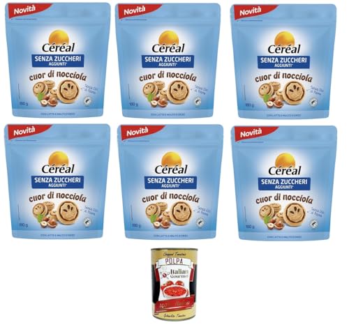 CÉRÉAL SENZA ZUCCHERI Cuor di Nocciola Kekse ohne Zuckerzusatz, mit Haselnuss- und Kakaocreme, Frischesparpackung,6x 180g+ Italian Gourmet polpa 400g CÉRÉAL SENZA ZUCCHERI Cuor di Nocciola Kekse ohne Zuckerzusatz, mit Haselnuss- und Kakaocreme, Frischesparpackung,6x 180g+ Italian Gourmet polpa 400g von Italian Gourmet E.R.