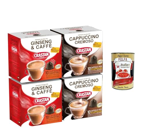CRASTAN, Mix 40 Mix-Kapseln, 20 Ginseng- und Kaffee-Kapseln, 20 Cappuccino-Kapseln, glutenfrei, 100% Made in Italy + Italian Gourmet polpa 400g CRASTAN, Mix 40 Mix-Kapseln, 20 Ginseng- und Kaffee-Kapseln, 20 Cappuccino-Kapseln, glutenfrei, 100% Made in Italy + Italian Gourmet polpa 400g von Italian Gourmet E.R.