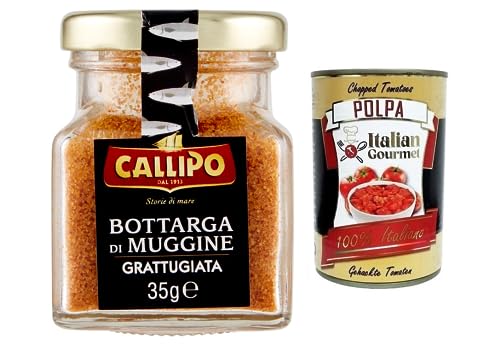 Callipo Bottarga Di Muggine Grattugiata,Geriebener Meeräsche Bottarga,Meeräschenrogen 96%,Glas 35g + Italian Gourmet Polpa di Pomodoro 400g Dose Callipo Bottarga Di Muggine Grattugiata,Geriebener Meeräsche Bottarga,Meeräschenrogen 96%,Glas 35g + Italian Gourmet Polpa di Pomodoro 400g Dose von Italian Gourmet E.R.