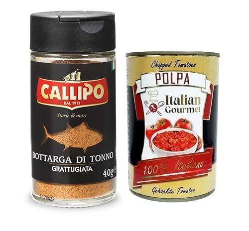 Callipo Bottarga Di Tonno Grattugiata,Geriebener Thunfisch Bottarga,Thunfischrogen,Glas 40g + Italian Gourmet Polpa di Pomodoro 400g Dose von Italian Gourmet E.R.