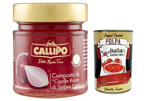 Callipo Composta Di Cipolla Rossa Di Tropea Calabria I.G.P.,Kompott aus Roten Zwiebeln aus Tropea Kalabrien,Glas 300g + Italian Gourmet Polpa di Pomodoro 400g Dose von Italian Gourmet E.R.