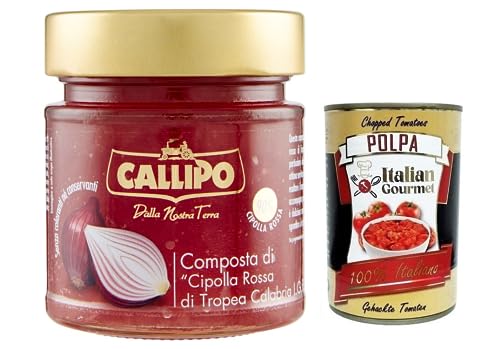 Callipo Composta Di Cipolla Rossa Di Tropea Calabria I.G.P.,Kompott aus Roten Zwiebeln aus Tropea Kalabrien,Glas 300g + Italian Gourmet Polpa di Pomodoro 400g Dose Callipo Composta Di Cipolla Rossa Di Tropea Calabria I.G.P.,Kompott aus Roten Zwiebeln aus Tropea Kalabrien,Glas 300g + Italian Gourmet Polpa di Pomodoro 400g Dose von Italian Gourmet E.R.