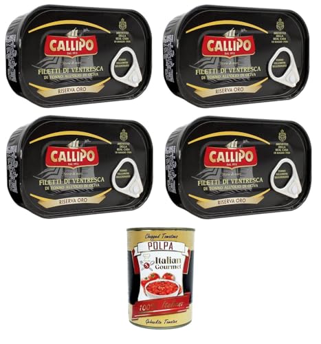 Callipo Filetti di Ventresca di Tonno all'olio di oliva Thunfischbauchfilets in Olivenöl 4x125gr + Italian Gourmet polpa 400g Callipo Filetti di Ventresca di Tonno all'olio di oliva Thunfischbauchfilets in Olivenöl 4x125gr + Italian Gourmet polpa 400g von Italian Gourmet E.R.