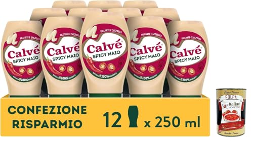 Calvé Maionese Spicy Mayo, 12 Stück à 250 ml, Mayonnaise mit Paprika- und Cayenne-Pfeffer-Zusatz, würzige und scharfe Sauce, ideal für Sushi, Pokè und Frittiertes + Italian Gourmet polpa 400g Calvé Maionese Spicy Mayo, 12 Stück à 250 ml, Mayonnaise mit Paprika- und Cayenne-Pfeffer-Zusatz, würzige und scharfe Sauce, ideal für Sushi, Pokè und Frittiertes + Italian Gourmet polpa 400g von Italian Gourmet E.R.