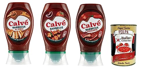 Calvé Salsa Barbeque Testpaket BBQ -Sauce mit Honig, Piccante und Classic 3x 250ml + Italian Gourmet polpa 400g von Italian Gourmet E.R.