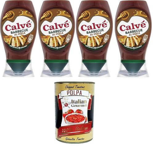 Calvé Salsa Barbeque al Miele,Honey Barbecue Sauce, Honey BBQ Sauce, ideal für weißes Fleisch mit intensiverem Geschmack, 4 x 250 ml + Italian Gourmet polpa 400gr Calvé Salsa Barbeque al Miele,Honey Barbecue Sauce, Honey BBQ Sauce, ideal für weißes Fleisch mit intensiverem Geschmack, 4 x 250 ml + Italian Gourmet polpa 400gr von Italian Gourmet E.R.