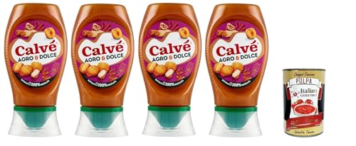 Calvé Sauce Agro & Dolce,Fruchtige Süß-Sauer-Sauce,Glutenfrei Würzsauce,Top Down 4x 250ml + Italian Gourmet polpa 400g von Italian Gourmet E.R.