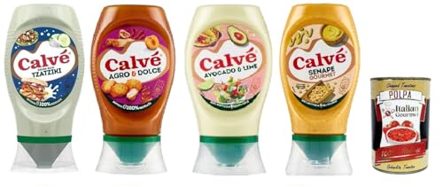 Calvé Testpaket Sauce,Würzsoße Senape Gourmet - Agro & Dolce - Tzaziki - Avocado- und Limette, Glutenfrei Würzsauce, Top Down 4x 250ml + Italian Gourmet polpa 400g Calvé Testpaket Sauce,Würzsoße Senape Gourmet - Agro & Dolce - Tzaziki - Avocado- und Limette, Glutenfrei Würzsauce, Top Down 4x 250ml + Italian Gourmet polpa 400g von Italian Gourmet E.R.