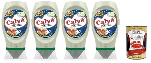 Calvé Tzaziki Sauce,Würzsoße auf Basis von Gurken und Knoblauch, Glutenfrei Würzsauce, Top Down 4x 250ml + Italian Gourmet polpa 400g Calvé Tzaziki Sauce,Würzsoße auf Basis von Gurken und Knoblauch, Glutenfrei Würzsauce, Top Down 4x 250ml + Italian Gourmet polpa 400g von Italian Gourmet E.R.