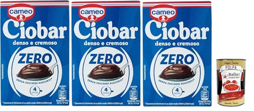 Cameo Ciobar Zero Heiße Schokolade ohne Zuckerzusatz (enthält von Natur aus Zucker), dichter und cremiger Getränkemix mit Schokoladengeschmack für 4 Tassen, 3x 76 g + Italian Gourmet polpa 400g von Italian Gourmet E.R.