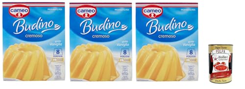 Cameo Cremige Pudding Mix mit Vanilla geschmack, einfach zuzubereitendes Dessert, Die Packung enthält 2 Beutel mit je 4 Portionen für insgesamt 8 Portionen, 3x 130 g + Italian Gourmet polpa 400g Cameo Cremige Pudding Mix mit Vanilla geschmack, einfach zuzubereitendes Dessert, Die Packung enthält 2 Beutel mit je 4 Portionen für insgesamt 8 Portionen, 3x 130 g + Italian Gourmet polpa 400g von Italian Gourmet E.R.