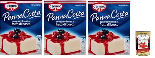 Cameo Mischung für Panna Cotta mit Beeren -Garnieren, leicht zubereitete Dessert, die Packung enthält die Form zum Kochen, 6 Portionen, 3x 107 g + Italian Gourmet polpa 400g Cameo Mischung für Panna Cotta mit Beeren -Garnieren, leicht zubereitete Dessert, die Packung enthält die Form zum Kochen, 6 Portionen, 3x 107 g + Italian Gourmet polpa 400g von Italian Gourmet E.R.