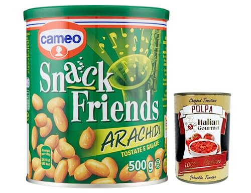 Cameo Snack Friends Arachidi,Geröstete und Gesalzene Erdnüsse im Dose, 500g + Italian Gourmet Polpa di Pomodoro 400g Dose von Italian Gourmet E.R.