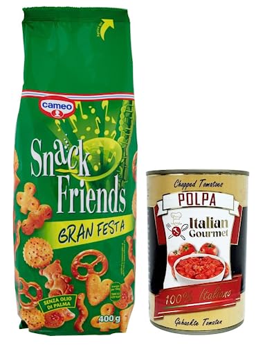 Cameo Snack Friends Gran Festa,Mischung aus Brezeln,Salzige Snacks 400g Beutel + Italian Gourmet Polpa di Pomodoro 400g Dose von Italian Gourmet E.R.