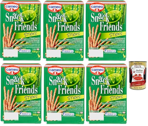 Cameo Snack Friends Sticks, Herzhafte Kekse für Aperitifs, duftende Vorspeisen mit Salzkörnern auf der Oberfläche, 6x 100 g + Italian Gourmet polpa 400g Cameo Snack Friends Sticks, Herzhafte Kekse für Aperitifs, duftende Vorspeisen mit Salzkörnern auf der Oberfläche, 6x 100 g + Italian Gourmet polpa 400g von Italian Gourmet E.R.