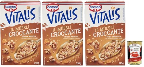 Cameo Vitalis Miele e Mandorle, Müsli knusprige getrocknete Honig und Mandeln Hafer Mandeln Anacardi Haselnüsse und Pekannusswalnüsse, 3x 310 g + Italian Gourmet polpa 400g Cameo Vitalis Miele e Mandorle, Müsli knusprige getrocknete Honig und Mandeln Hafer Mandeln Anacardi Haselnüsse und Pekannusswalnüsse, 3x 310 g + Italian Gourmet polpa 400g von Italian Gourmet E.R.