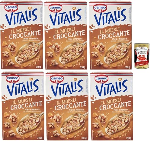 Cameo Vitalis Miele e Mandorle, Müsli knusprige getrocknete Honig und Mandeln Hafer Mandeln Anacardi Haselnüsse und Pekannusswalnüsse, 6x 310 g + Italian Gourmet polpa 400g Cameo Vitalis Miele e Mandorle, Müsli knusprige getrocknete Honig und Mandeln Hafer Mandeln Anacardi Haselnüsse und Pekannusswalnüsse, 6x 310 g + Italian Gourmet polpa 400g von Italian Gourmet E.R.
