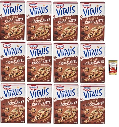 Cameo Vitalis Muesli Croccante Double Chocolate, Müsli knusprige Doppelschokolade mit ganzen Haferflocken aus dunkler Schokolade und Milch, 12x 310 g + Italian Gourmet polpa 400g Cameo Vitalis Muesli Croccante Double Chocolate, Müsli knusprige Doppelschokolade mit ganzen Haferflocken aus dunkler Schokolade und Milch, 12x 310 g + Italian Gourmet polpa 400g von Italian Gourmet E.R.
