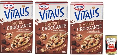 Cameo Vitalis Muesli Croccante Double Chocolate, Müsli knusprige Doppelschokolade mit ganzen Haferflocken aus dunkler Schokolade und Milch, 3x 310 g + Italian Gourmet polpa 400g Cameo Vitalis Muesli Croccante Double Chocolate, Müsli knusprige Doppelschokolade mit ganzen Haferflocken aus dunkler Schokolade und Milch, 3x 310 g + Italian Gourmet polpa 400g von Italian Gourmet E.R.