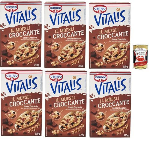 Cameo Vitalis Muesli Croccante Double Chocolate, Müsli knusprige Doppelschokolade mit ganzen Haferflocken aus dunkler Schokolade und Milch, 6x 310 g + Italian Gourmet polpa 400g Cameo Vitalis Muesli Croccante Double Chocolate, Müsli knusprige Doppelschokolade mit ganzen Haferflocken aus dunkler Schokolade und Milch, 6x 310 g + Italian Gourmet polpa 400g von Italian Gourmet E.R.