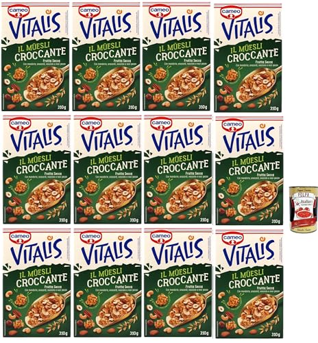 Cameo Vitalis Muesli Croccante Frutta Secca, Müsli knusprige getrocknete Früchte mit Ganzhöfenflocken Hafer Mandeln Anacardi Haselnüsse und Pekannusswalnüsse, 12x 310 g + Italian Gourmet polpa 400g Cameo Vitalis Muesli Croccante Frutta Secca, Müsli knusprige getrocknete Früchte mit Ganzhöfenflocken Hafer Mandeln Anacardi Haselnüsse und Pekannusswalnüsse, 12x 310 g + Italian Gourmet polpa 400g von Italian Gourmet E.R.