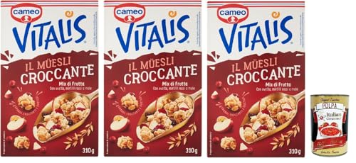 Cameo Vitalis Muesli Croccante Mix di Frutta , Müsli knusprige Mischung aus Früchten mit Blaubeer -Rosinen und Äpfeln, 3x 310 g + Italian Gourmet polpa 400g Cameo Vitalis Muesli Croccante Mix di Frutta , Müsli knusprige Mischung aus Früchten mit Blaubeer -Rosinen und Äpfeln, 3x 310 g + Italian Gourmet polpa 400g von Italian Gourmet E.R.