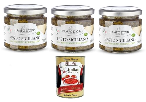 Campo D'Oro- Pesto Siciliano Con pecorino siciliano Dop Sizilianisches Pesto mit sizilianischem Pecorino DOP 3x 180gr + Italian Gourmet polpa 400g Campo D'Oro- Pesto Siciliano Con pecorino siciliano Dop Sizilianisches Pesto mit sizilianischem Pecorino DOP 3x 180gr + Italian Gourmet polpa 400g von Italian Gourmet E.R.