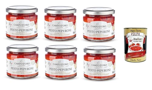 Campo D'Oro- Pesto di Peperoni con Ricotta e Pecorino siciliano Dop Pfefferpesto mit Ricotta und sizilianischem Pecorino Dop 6x 180gr + Italian Gourmet polpa 400g Campo D'Oro- Pesto di Peperoni con Ricotta e Pecorino siciliano Dop Pfefferpesto mit Ricotta und sizilianischem Pecorino Dop 6x 180gr + Italian Gourmet polpa 400g von Italian Gourmet E.R.