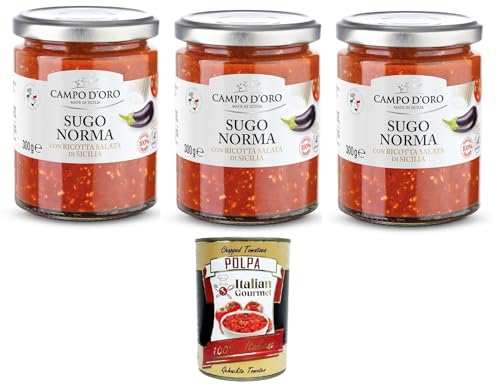 Campo D'Oro Sugo alla Norma con Ricotta salata Siciliana Norma-Sauce mit sizilianischem gesalzenem Ricotta 3x300gr + Italian Gourmet polpa 400g Campo D'Oro Sugo alla Norma con Ricotta salata Siciliana Norma-Sauce mit sizilianischem gesalzenem Ricotta 3x300gr + Italian Gourmet polpa 400g von Italian Gourmet E.R.