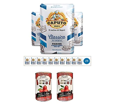 Caputo Classica Mehl Blu Type 00 Kg. 1 - Paket 10 Stück + Italian Gourmet 100% italienische geschälte Tomaten dosen 2x 400g von Italian Gourmet E.R.