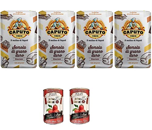 Caputo - Hartweizengrieß - Semola di grano duro rimacinata (4 x 1 kg) + Italian Gourmet 100% italienische geschälte Tomaten dosen 2x 400g von Italian Gourmet E.R.