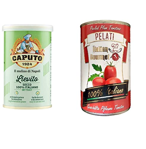 Caputo Lievito Secco 100% Italienisch Trockenhefe für die Bäckerei Hohe Aktivität pizza 100g + Italian Gourmet Pomodori 100% italienisch Pelati Ganze Geschälte Pflaume Tomaten sauce dose 400g von Italian Gourmet E.R.