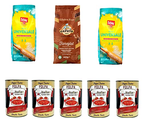 Caputo Schär Mix it Universale Miscela di farine Gluten-frei Mehl 3x 1Kg + und Italian Gourmet Polpa di pomodoro Fein gehacktes Tomatenmark 5x 400g von Italian Gourmet E.R.