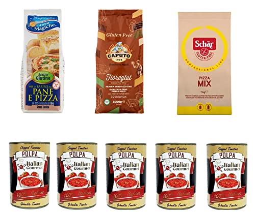 Caputo Schär Pizza Mix Gluten-frei Mehl 2x 1Kg Le farine magiche senza glutine 500g + und Italian Gourmet Polpa di pomodoro Fein gehacktes Tomatenmark 5x 400g von Italian Gourmet E.R.