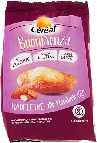 Céréal BuoniSenza Madeleine alle Mandorle Mandel Madeleines Ideal zum Frühstück Süßer Snack mit Mandelgeschmack glutenfrei, milchfrei und zuckerfrei 180g Packung von Italian Gourmet E.R.
