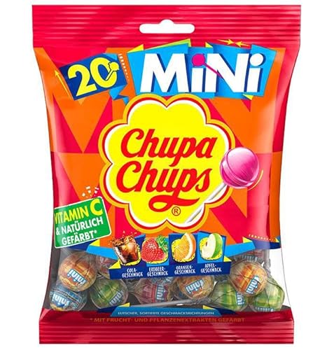 Chupa Chups 4 Verschiedene Geschmacksrichtungen von Lutschern Cola - Erdbeere - Apfel - Orange 120g Beutel mit 20 Lutschern Süßigkeiten von Italian Gourmet E.R.