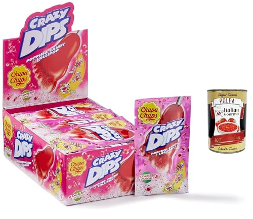 Chupa Chups Crazy Dip, Strawberry Popping Candy and Lollypop, Erdbeer -Knall -Süßigkeiten und Lutscher, 24 stuck, 336g + Italian Gourmet polpa 400g Chupa Chups Crazy Dip, Strawberry Popping Candy and Lollypop, Erdbeer -Knall -Süßigkeiten und Lutscher, 24 stuck, 336g + Italian Gourmet polpa 400g von Italian Gourmet E.R.