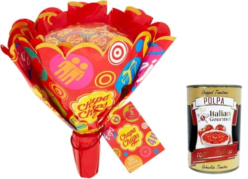 Chupa Chups Flower Bouquet,Lutscher, verschiedene Fruchtgeschmacksrichtungen: Zitrone, Orange, Erdbeere, Apfel, Wassermelone und Kirsche, Bouquet mit 19 Stück+ Italian Gourmet polpa 400g Chupa Chups Flower Bouquet,Lutscher, verschiedene Fruchtgeschmacksrichtungen: Zitrone, Orange, Erdbeere, Apfel, Wassermelone und Kirsche, Bouquet mit 19 Stück+ Italian Gourmet polpa 400g von Italian Gourmet E.R.